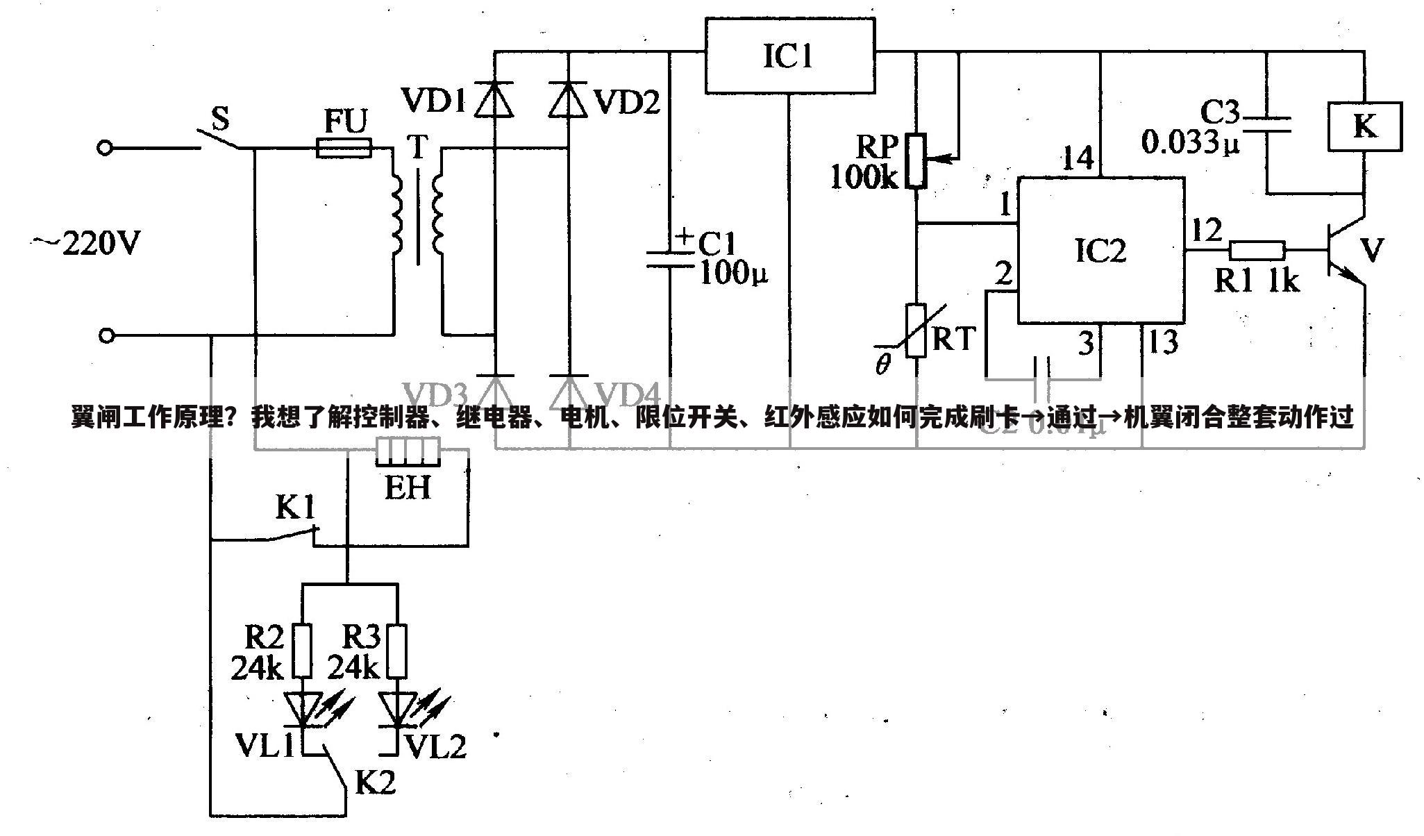 翼闸工作原理?我想了解控制器、继电器、电机、限位开关、红外感应如何完成刷卡→通过→机翼闭合整套动作过