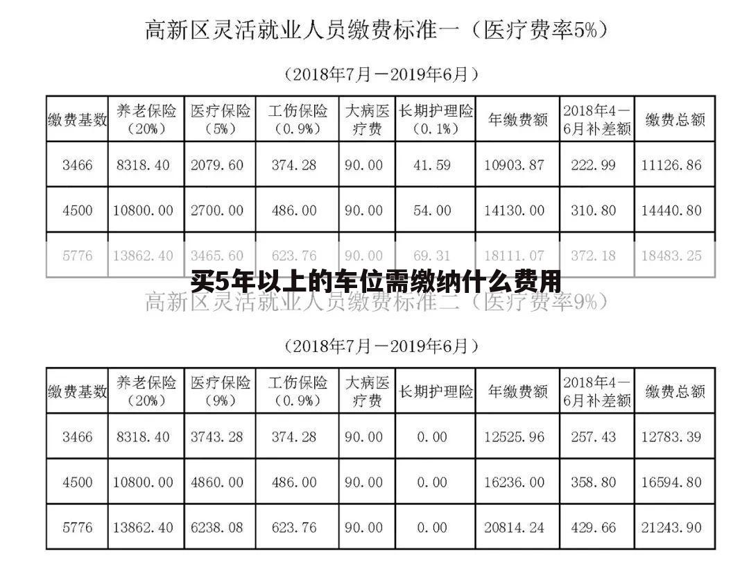 买5年以上的车位需缴纳什么费用