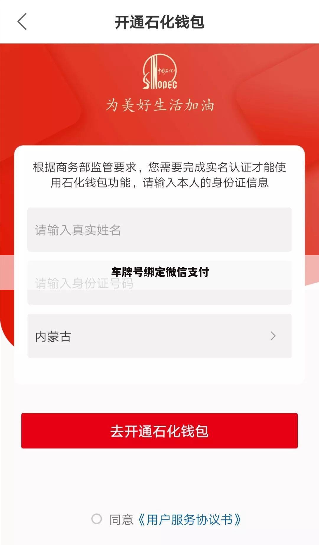 车牌号绑定微信支付